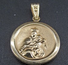 EHJ 18K Yellow Gold Scapular Medal Our Lady of Mt Carmel /Sacred Heart .77 Grams picture