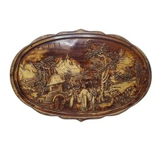 Vintage MCM Chinese Carved Resin Table Panel Plaque - 