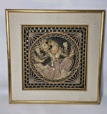 Vtg/Antique Burmese Kalaga Dancer Tapestry Handmade Embroidered Sequin Framed picture