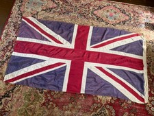 Antique WW2 Union Jack Flag Marching XL 70” x 37” Faded Rayon Blue To Purple picture