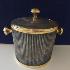 Art Deco ALDO Ribbed Silver Plate And Brass Ice Bucket 5.75”H X 6.25” W picture
