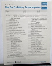 1968 1969 Chrysler Plymouth Dealer New Car Pre-Delivery Inspection Sheet Orig picture