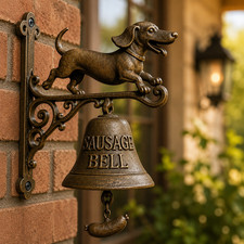 Vintage Dachshund Bell, Cast Iron Sausage Dog Door Chime, Farmhouse Bell picture