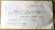 1886 GORHAM, MAINE vintage pew tax ephemera FIRST PARISH CONGRESSIONAL CHURCH picture