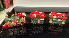 vintage small painted porcelain 3 car train picture