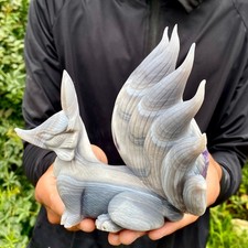 2.2LB   Natural Amethyst Geode Hand Carved Nine-tailed Fox Quartz Crystal Decor picture