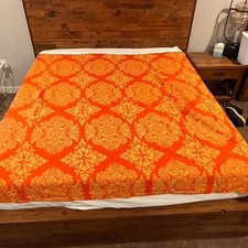 VTG 1960s FRINGED Floral Flower Tapestry Bedspread MCM Retro Boho Queen Blanket picture