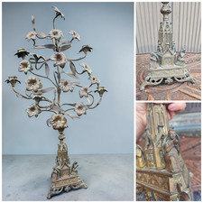 Antique Large bronze neo gothic candelabra praying angels FLoral decor picture