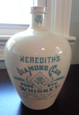 TERRIFIC ANTIQUE MEREDITH’S DIAMOND CLUB PURE RYE WHISKEY SMALL STONEWARE JUG picture