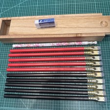 10 - Blackwing Pencils, 5 @ Red & 5 @ Black - Calder Ed- Gray Erasers, Gold Tops picture