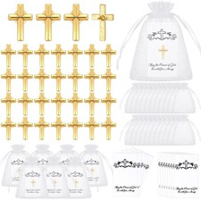 Zeyune 50 Sets Cross Pins Bulk Gold Metal Cross Lapel Pins with Cards and Org... picture