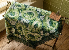Vintage 1970s Fieldcrest Green Poppy Floral MCM Textured Fringe Bath Towel 26x52 picture