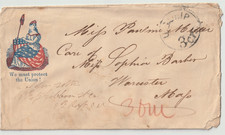 Civil War Patriotic Cover Seated Liberty We Must Protect the Union PAID 3 picture