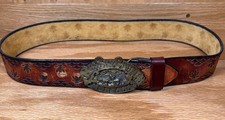 Vintage Adexy Denver Big Sky Country Leather Belt with Brass Buckle picture
