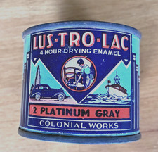 RARE 20’s LUS-TRO-LAC Paint Can - Platinum Gray 1/4 pt - Vintage picture