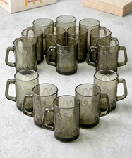 McDonald's Ronald McDonald Embossed Gray/Clear Glass Mug Lot of 17 picture