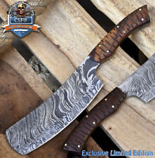 CSFIF Hand Crafted Clever Chopper Chef Knife Fire Damascus Hard Wood Hunting picture