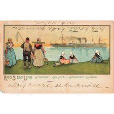 Red Star Line Antwerpen New York Boston Steamship Ocean Liner Litho Postcard picture