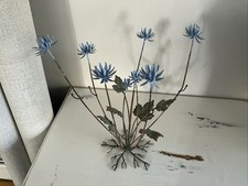 MCM VINTAGE Copper And Brass sculpture of blue thistle flowers on wire stems. picture