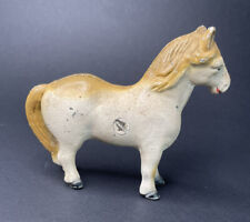 Vintage Cast Iron Horse Bank Penny Coin Paint Original Tan On White Pony Metal picture