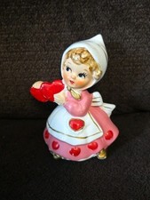 Vintage MCM Lefton 7173 Valentine Girl Pink Dress Hearts Kitschy Figurine-Japan picture