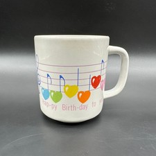 Vintage Happy Birthday Mug Rainbow Hearts Fun Kitschy Gift 1982 Wallace Berrie picture