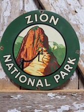 VINTAGE ZION NATIONAL PARK PORCELAIN SIGN RARE OLD UTAH HIKING ANGELS LANDING picture