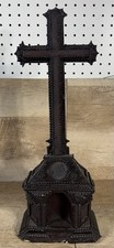 Antique Tramp Art Crucifix Black Forest Carved Wood German 17 3/8” H picture