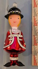 Vintage Polish Blown Glass Welsh Lady Figural Christmas Ornament Red Traditional picture