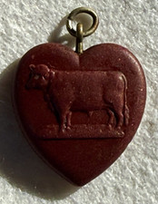 Antique Swift Meat Packing Co. Heart-Shaped Red-Brwn Cow Advertising Charm  picture