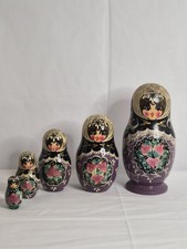 ​Vtg 1994 Russian Nesting Dolls Matryoshka 5pc Sergiyev Posad Signed Purple 7