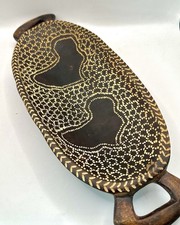 Vintage Artisan HandCarved African Bowl, Solid Piece Hardwood Integrated Handles picture
