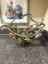 Vintage Italian Tole Metal Handle Basket w/Metal Multicolor Roses picture