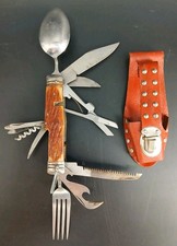 Vintage Valor 11176 Japan Combination Camping Multi Tool Knife Spoon Fork Sheath picture