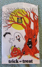 HTF 1 Vintage Halloween Paper Trick or Treat Bag CA Reed Haunted Tree Owl Ghost picture