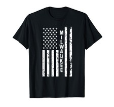 Milwaukee United States Patriotic American Flag T-Shirt Small, Black picture