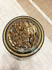 Vintage PNCW Brass Vanity Powder Jar Trinket Box Mirror Glass Insert Made USA picture