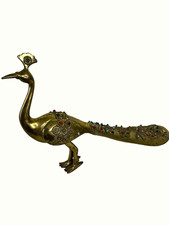 Vintage Large Brass Bejeweled Peacock 10” x 6.5” Missing some jewels-see pic picture