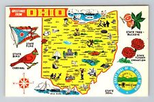 OH-Ohio, General Greetings, State Map Tourist Sites, Vintage Postcard picture
