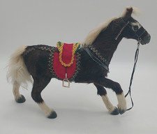 Vintage Real Fur Horse Figurine Composite Frame Glass Eyes Toy Model 1960s picture