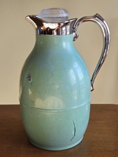 Vintage Green Metal Thermos B134 Deco Carafe Pitcher with Stopper USA 9.5