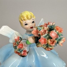 Vintage LEFTON JAPAN GIRL w/ FLOWER BASKET & BOUQUET, Blue Gown, #1450B Exc Con picture