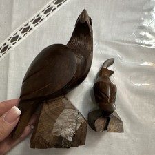 Vtg Mid Century Ironwood Carving Set Eagle Hawk & Quail Bird Figurines picture