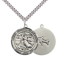 Pewter Saint Joseph of Cupertino Round Medal Pendant Necklace 24