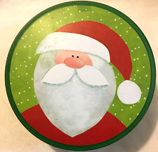 VTG Lindy Bowman Santa Holiday Cookie Tin Container Round Empty 7 3/4 IN 2007  picture