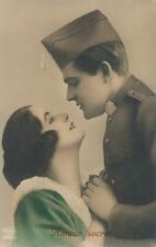 Soldier and Woman Amour Secret Hand Colored Real Photo Postcard rppc - 1928 picture