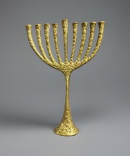 Vintage Mid Century MCM Brass Menorah Signed Listed Artist Leonard Meiselman picture