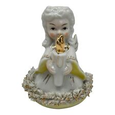Vintage Acme China Angel Holding Candle Figurine Japan Spaghetti Trim Yellow picture