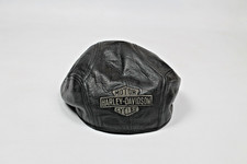 Vtg. Men's black leather HARLEY DAVIDSON Motorcycle Newsboy Cabbie cap hat, L/XL picture