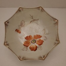 Vintage 1940s–50s Japan Lusterware Octagonal Floral Bowl Hand Painted Gold picture
